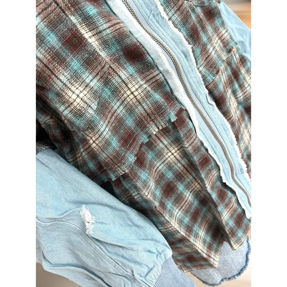 FATE Cute zip front chambray plaid top S M L - Picture 9 of 10